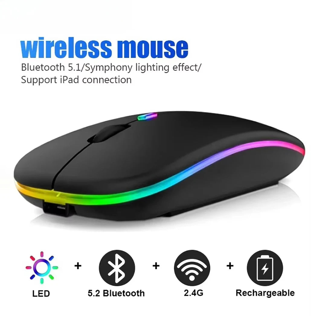 New Gaming Mouse Wireless Bluetooth Dual Mode Silent Rechargeable USB 2.4G DPI 1600 Optical Ergonomics Suitable for Laptops