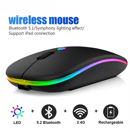 New Gaming Mouse Wireless Bluetooth Dual Mode Silent Rechargeable USB 2.4G DPI 1600 Optical Ergonomics Suitable for Laptops