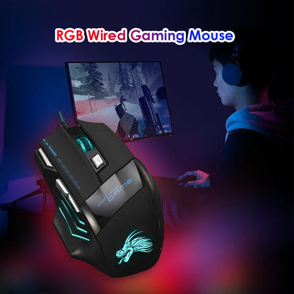 USB Wired Gaming Mouse 7 Button Backlit Ergonomic Mice 5500 DPI Backlight Adjustable Optical Mice for PC Gamer Computer Desktop