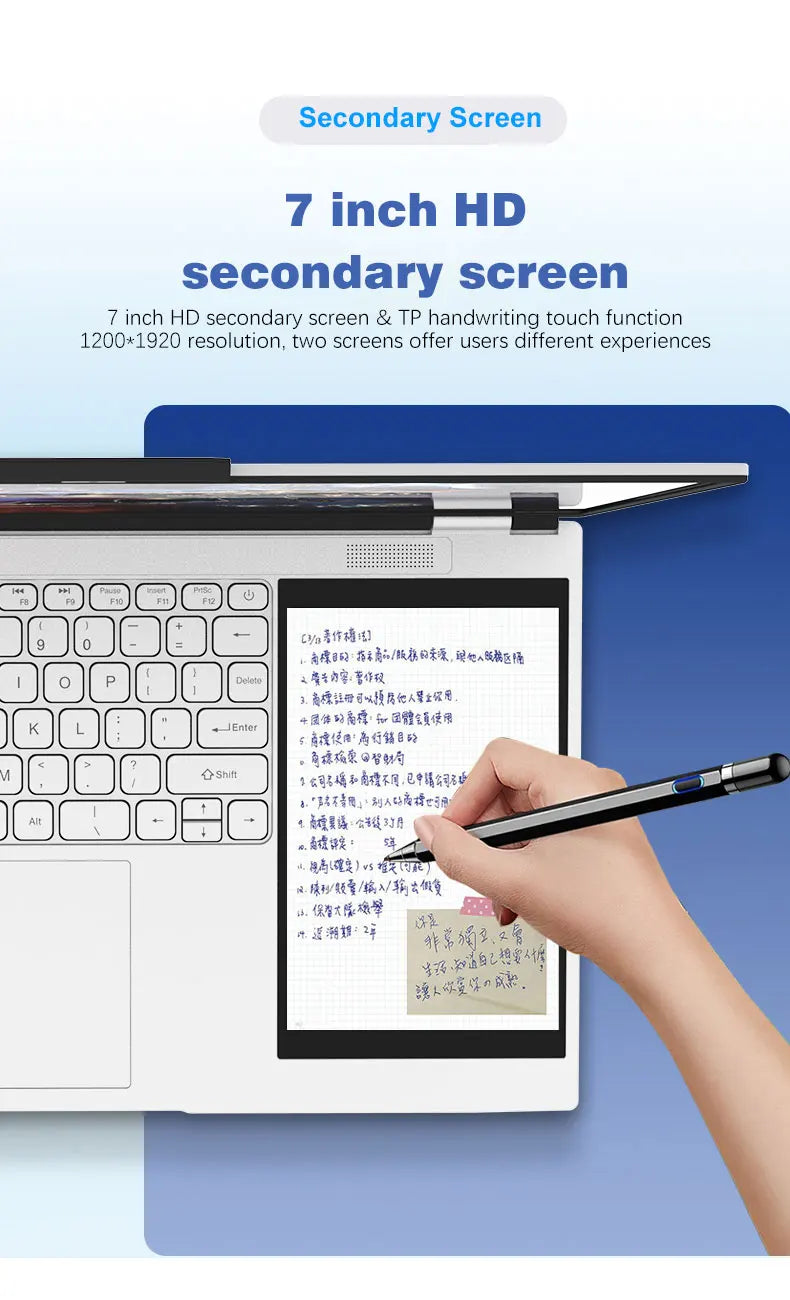 CRELANDER Intel N100 Notebook 15.6 " 2K +7" Touch Screen Quad Core 16GB WIFI Windows11 Portablet PC Computer Dual Screen Laptop