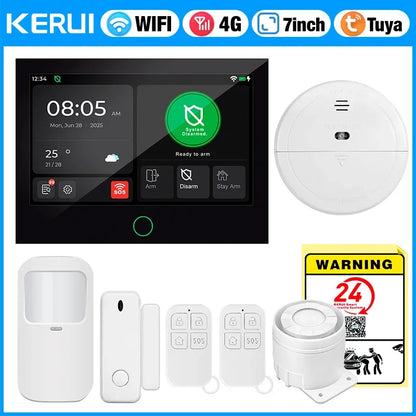 KERUI G70 4G Alarm Security System 7-inch Large IPS Touch Screen Home Alarm for House Security Protection Alexa Tuya Smart APP