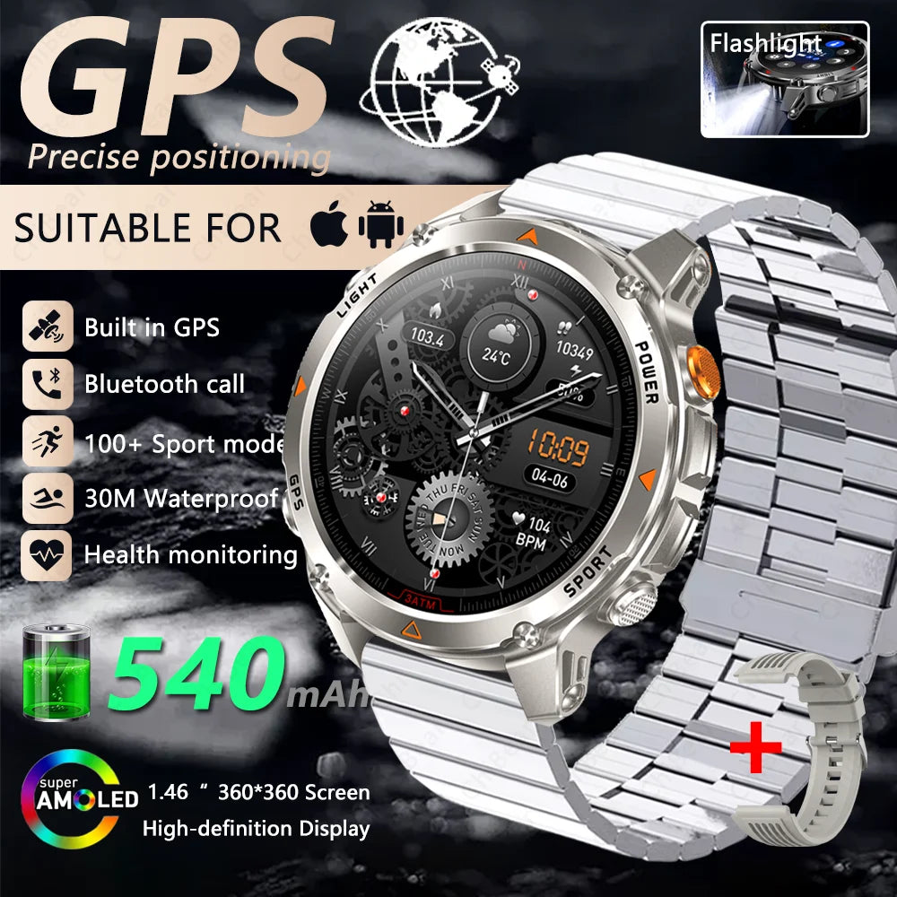 Built-in GPS Positioning Smart Watch Men 1.46 Inch HD Screen Compass 100+ Sport Mode 30M Waterproof Bluetooth Call Smartwatch