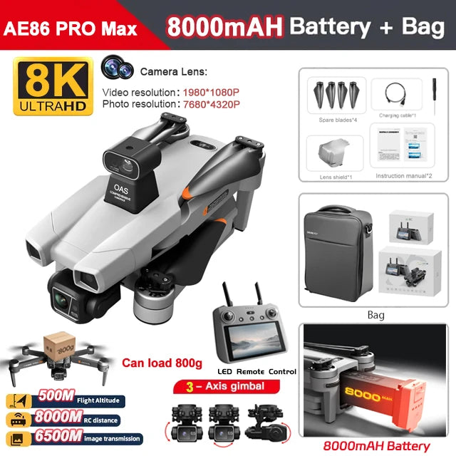 AE86 PRO MAX/S155 GPS Drone Professional 8K 3-axis PTZ Aerial Obstacle-Avoiding Brushless Motor 5G WIFI RC Quadcopter Toys