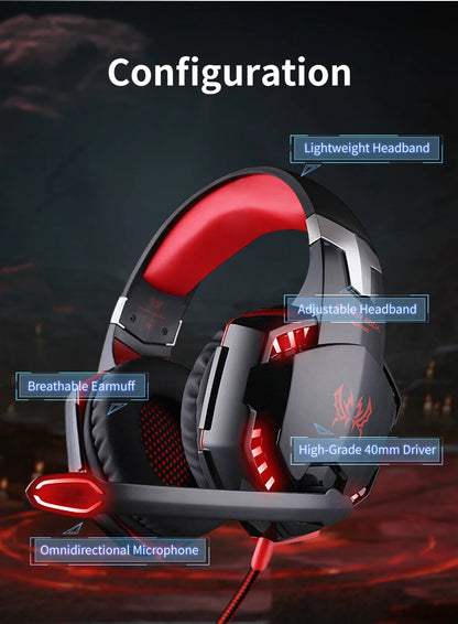 G2000 Gaming Headsets Big Headphones with Light Mic Stereo Earphones Deep Bass for PC Computer Gamer Laptop PS4 New X-BOX