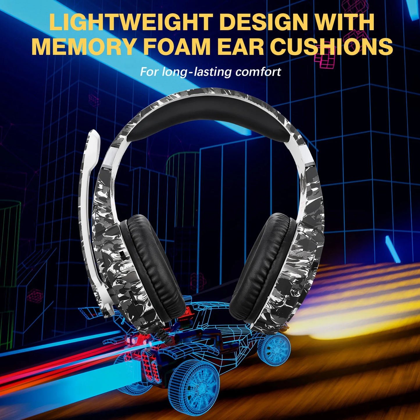 Gaming Headset with Noise-Isolating Microphone, Over Ear Game Headset with LED Lighting, Volume Control, Mute Key for Smartphone