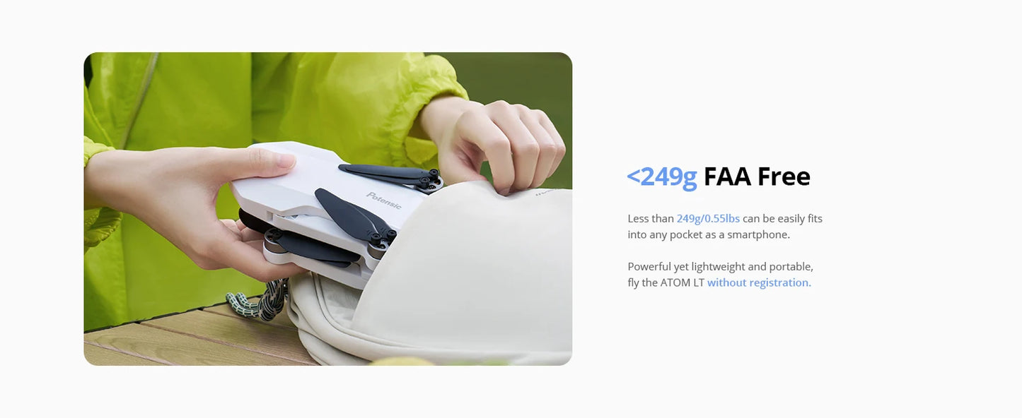 Potensic 2024 ATOM LT Single Axis Gimbal 2.5K Camera EIS GPS Drones Professional Under 249g Max 4-KM for Adults and Beginners