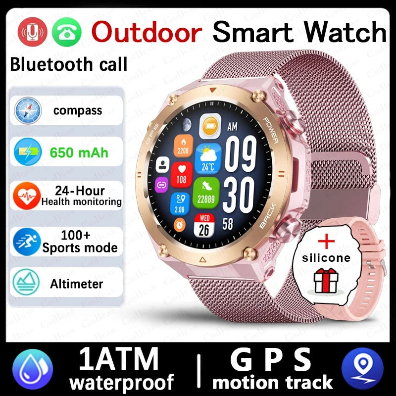 For Huawei Xiaomi GPS Outdoor Military Smart Watch Men 5ATM Waterproof Compass Altitude Monitor Watch 650mAh BT Call Smartwatch