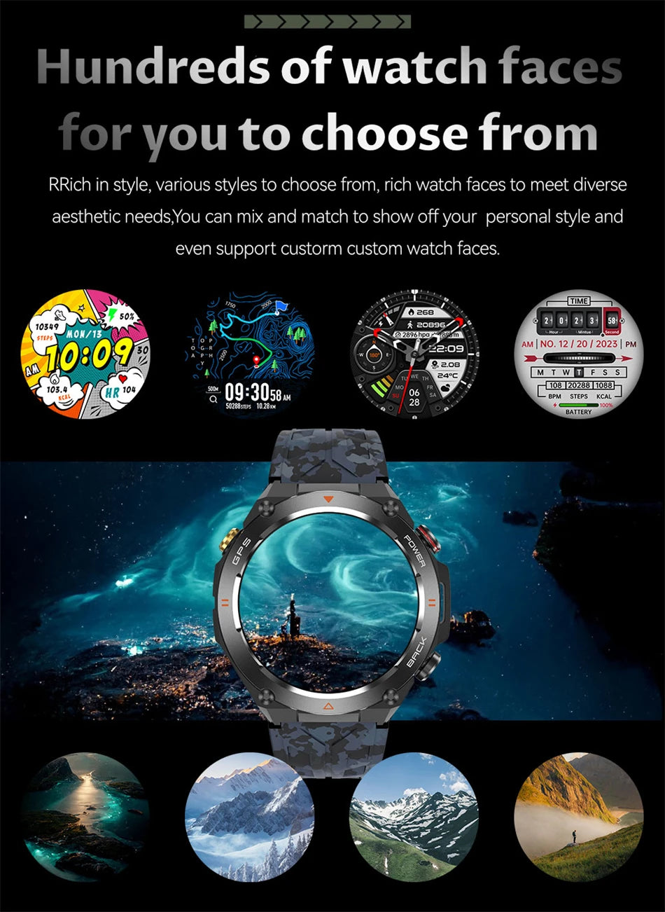 For Huawei Xiaomi GPS Outdoor Military Smart Watch Men 5ATM Waterproof Compass Altitude Monitor Watch 650mAh BT Call Smartwatch