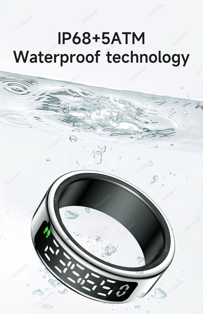 Smart Ring with Wireless Charging for Men Women LED Display Screen Health Sleep Monitor 5ATM Waterproof Multi-sport Mode Rings