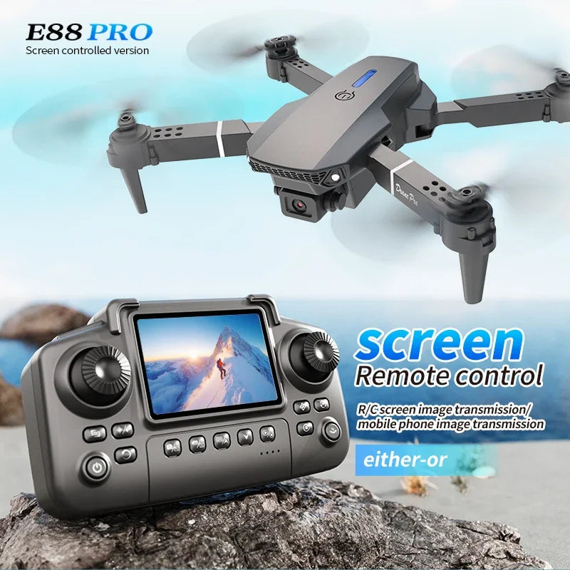 Professional E88 PRO Drone with screen 8K HD Camera WiFi FPV Foldable RC Quadcopter Helicopter Toy for Kids Adults Outdoor Gifts