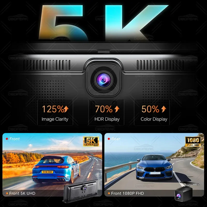 Dash Cam 5K Front Rear Car Camera Wireless CarPlay & Android Auto  WiFi GPS 11.3" Touch Screen GPS Navigation Night Vision DVR