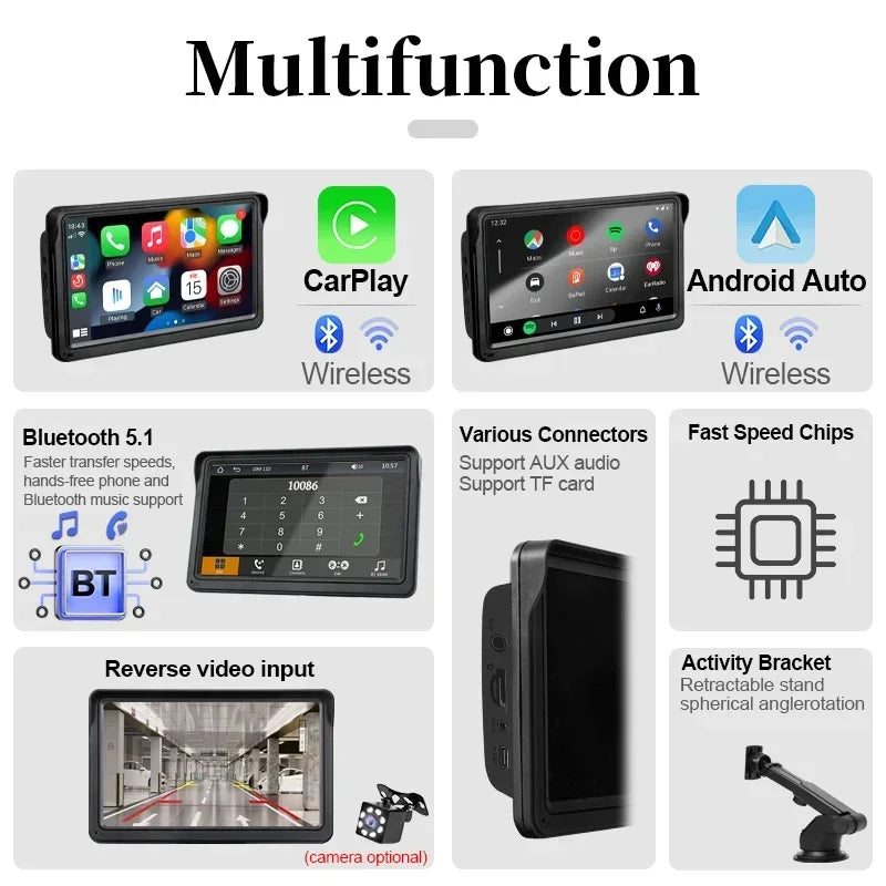 Wireless CarPlay Android Auto Car Radio Multimedia Video Player 7" Touch Screen With AUX