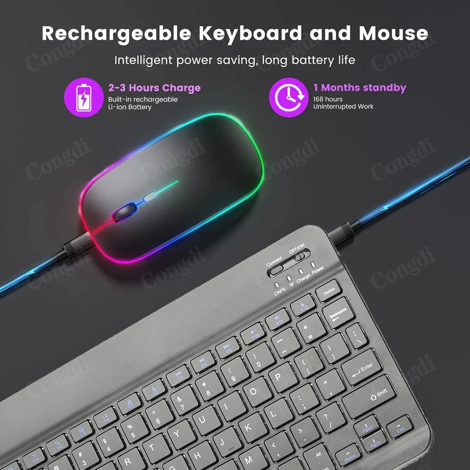 Keyboard For Tablet Android iOS Windows Wireless Keyboard and Mouse Bluetooth-compatible Rainbow Backlit Mouse For iPad Phone