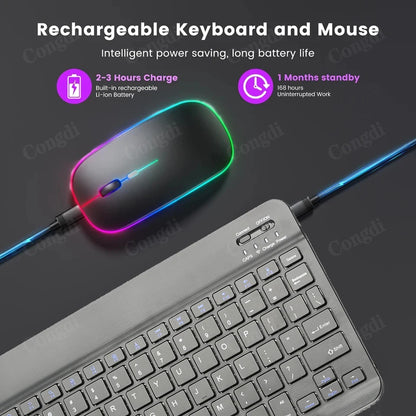 Keyboard For Tablet Android iOS Windows Wireless Keyboard and Mouse Bluetooth-compatible Rainbow Backlit Mouse For iPad Phone