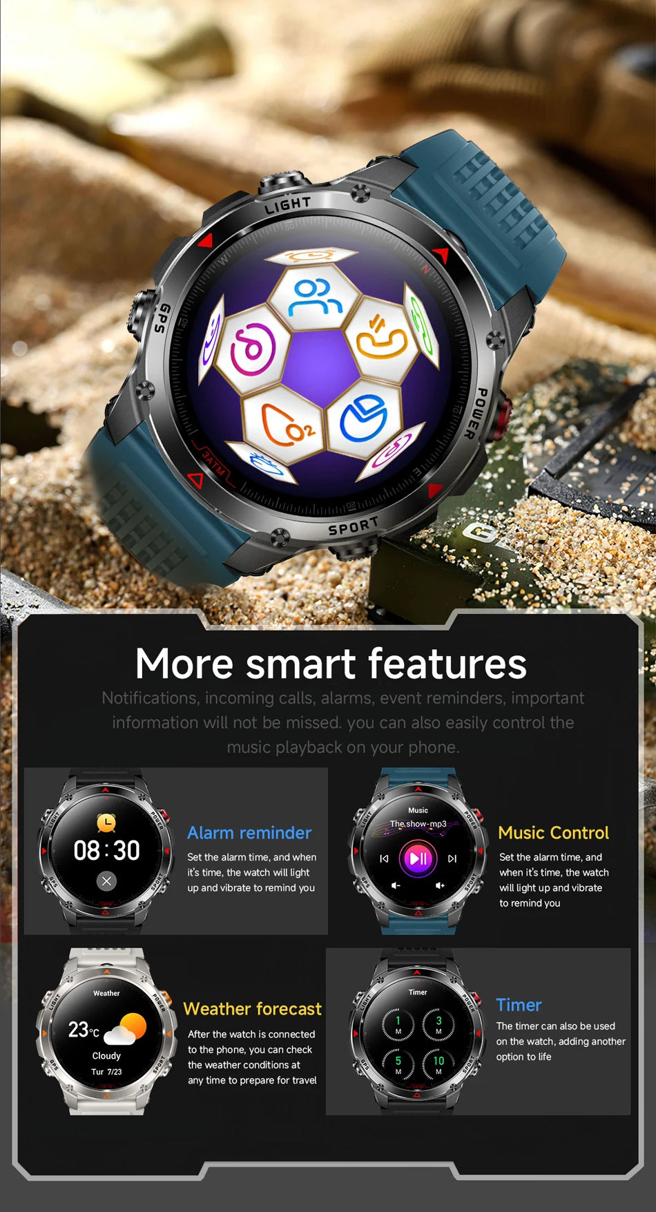 Built-in GPS Positioning Smart Watch Men 1.46 Inch HD Screen Compass 100+ Sport Mode 30M Waterproof Bluetooth Call Smartwatch