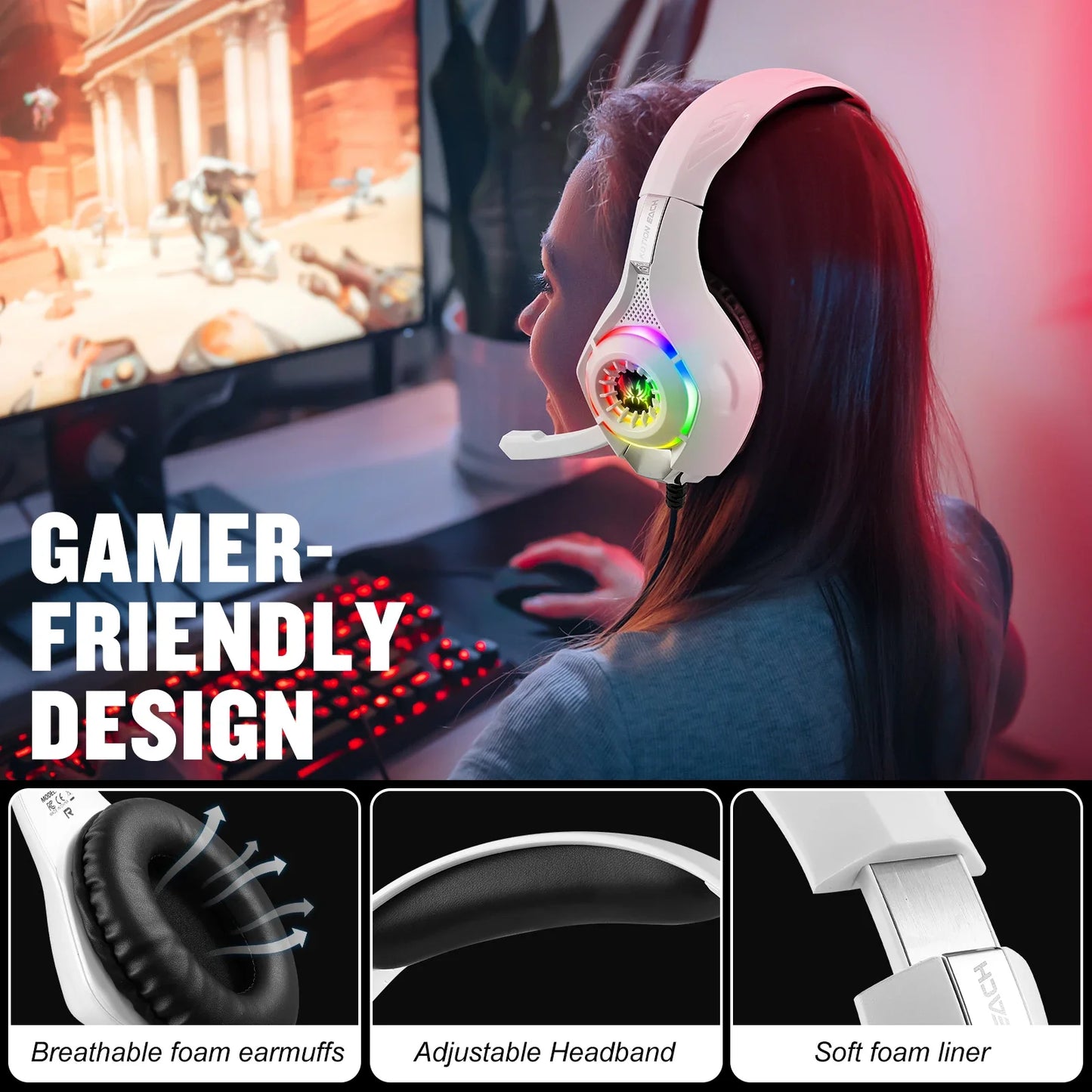 Wired Gaming Headpset Headphone with Microphone 3.5mm PC Gaming Headset Earphones For Computer Laptop PS4 PS5 Xbox Bass Stereo