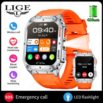 LIGE 1.91-inch Screen Men Smart Watch Led Lighting IP68 Waterproof Watch Outdoor Sport Health Monitor Smartwatch For Android IOS