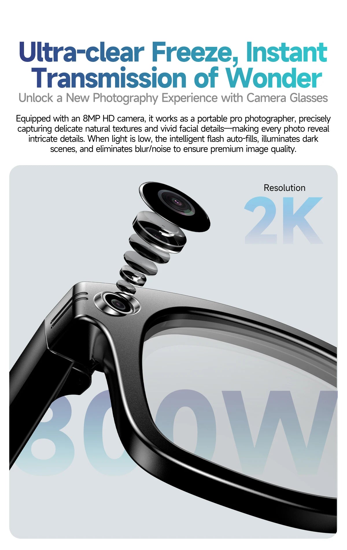 Smart Glasses HD Camera Recording Videos AI Photo Recognition Answer Translation 270mAh Large Battery Waterproof BT Call Glasses