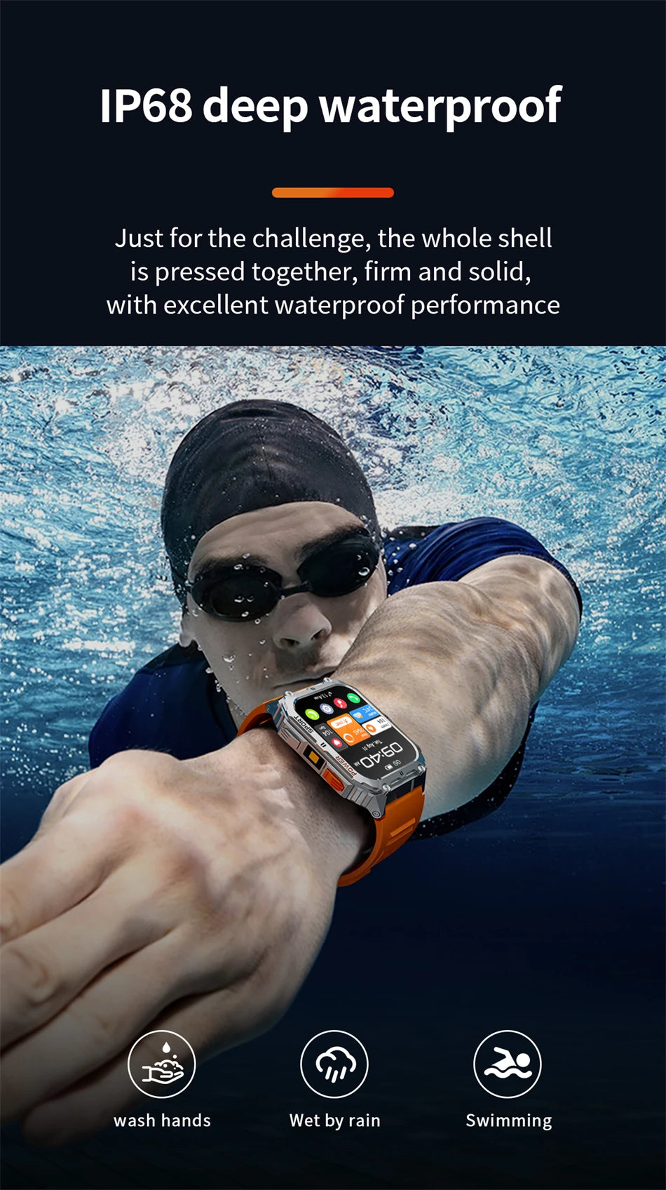 LIGE 1.91-inch Screen Men Smart Watch Led Lighting IP68 Waterproof Watch Outdoor Sport Health Monitor Smartwatch For Android IOS