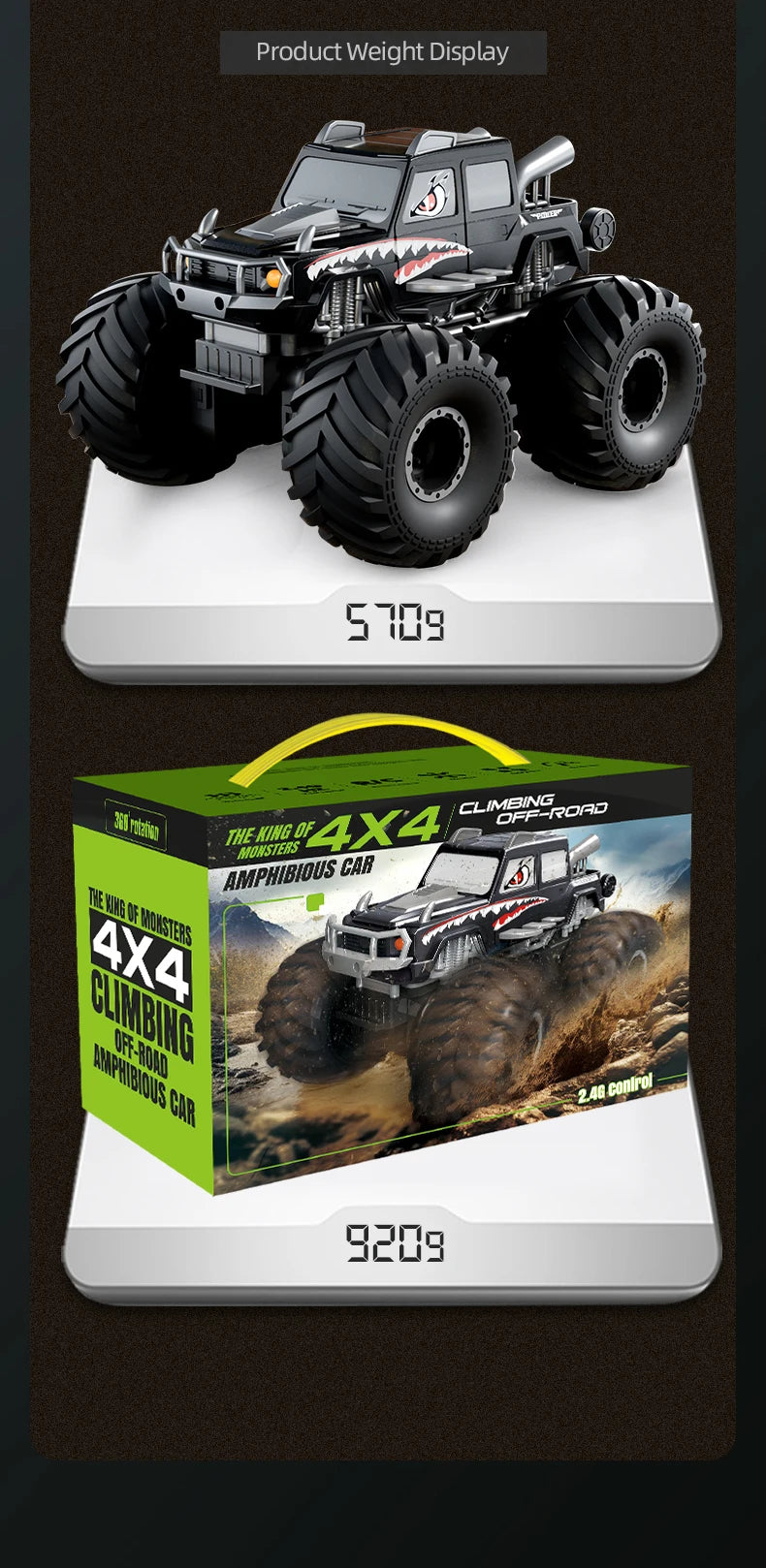 KBDFA Q215 Amphibious RC Car 2.4G 4WD Remote Control Truck Climbing Off Road Waterproof Armored Vehicles Kid Toys Gift