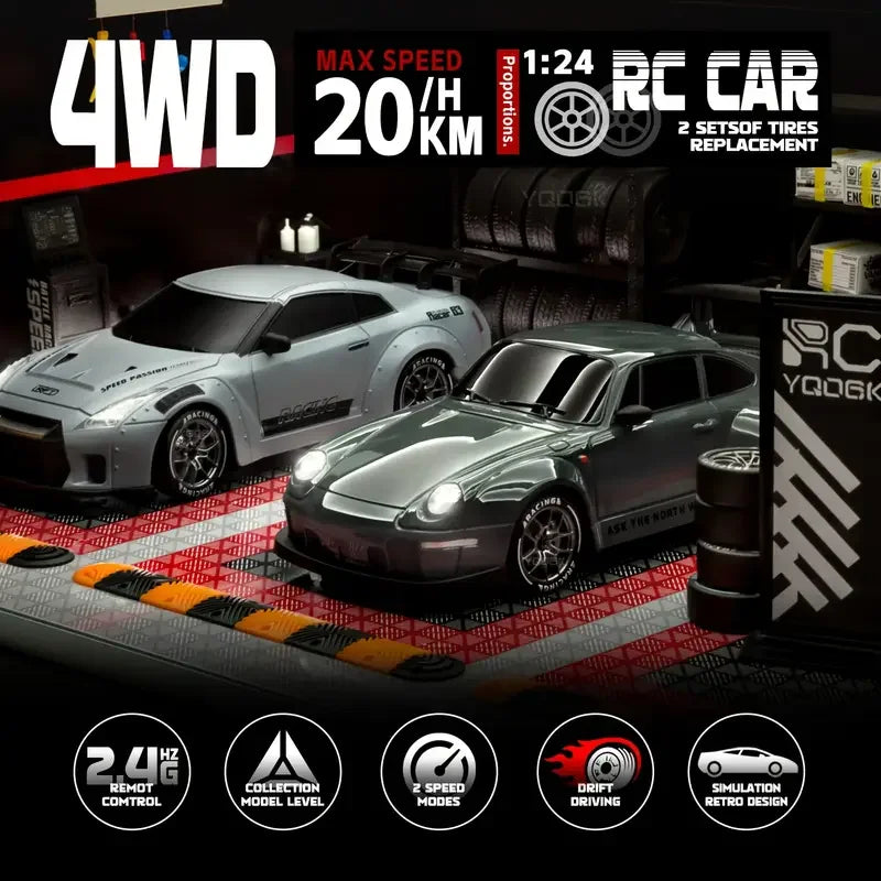 RC Cars 4WD 1:24 20KM/H Full Proportional High RC Drift Car Speed RC Car with LED Lights and Drifting Tires Racing Sport Toy Car