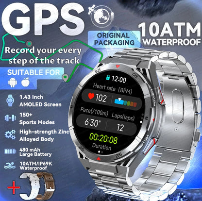 New Outdoor Built-in GPS Smart Watch Men 1.43'' AMOLED Display Compass 3ATM Waterproof Swimming Grade Bluetooth Call Smartwatch