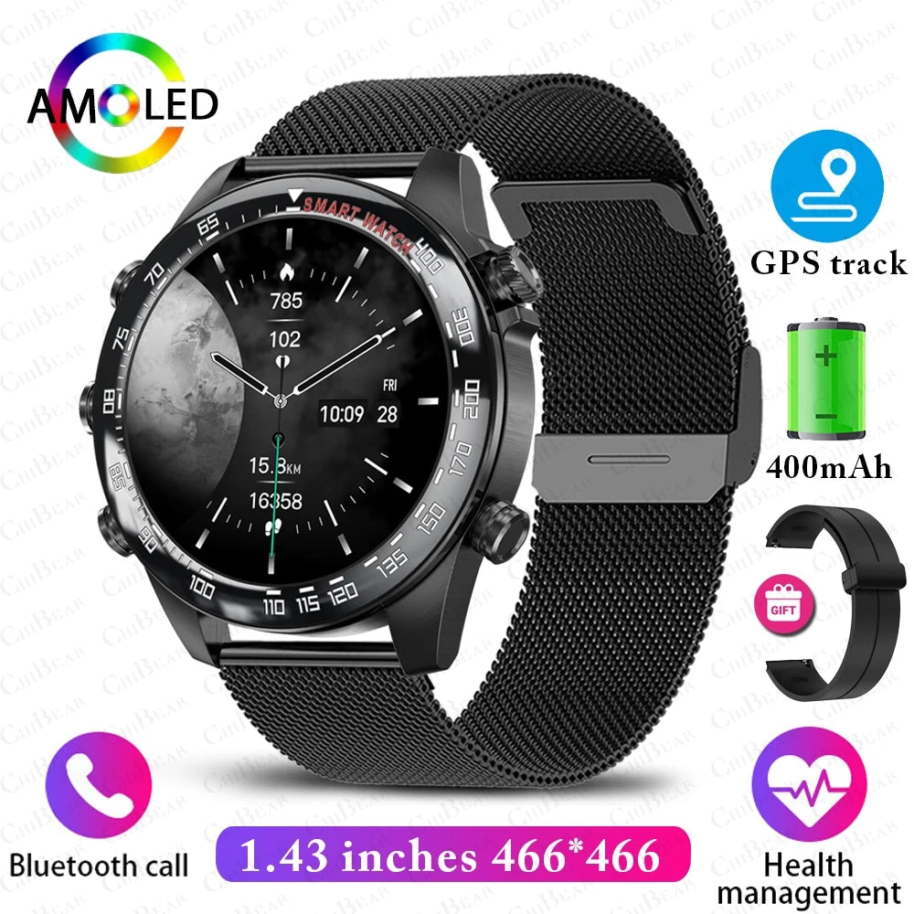 Men's Business Smart Watch AMOELD HD Screen Bluetooth Call Smartwatch NFC GPS Sports Smartwatch 2025 New