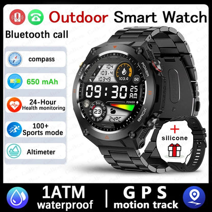 For Huawei Xiaomi GPS Outdoor Military Smart Watch Men 5ATM Waterproof Compass Altitude Monitor Watch 650mAh BT Call Smartwatch