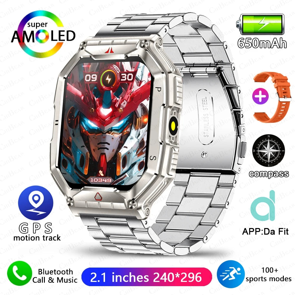 2.1 Inch AMOLED HD Screen Smartwatch Men Compass GPS Outdoor Sports Health Monitoring 1ATM Waterproof Bluetooth Call Smart watch