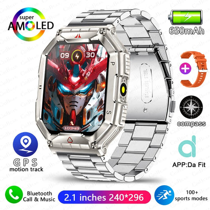 2.1 Inch AMOLED HD Screen Smartwatch Men Compass GPS Outdoor Sports Health Monitoring 1ATM Waterproof Bluetooth Call Smart watch