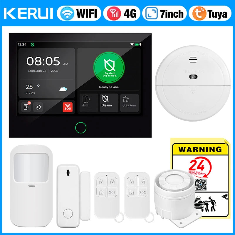 KERUI G70 4G Alarm Security System 7-inch Large IPS Touch Screen Home Alarm for House Security Protection Alexa Tuya Smart APP