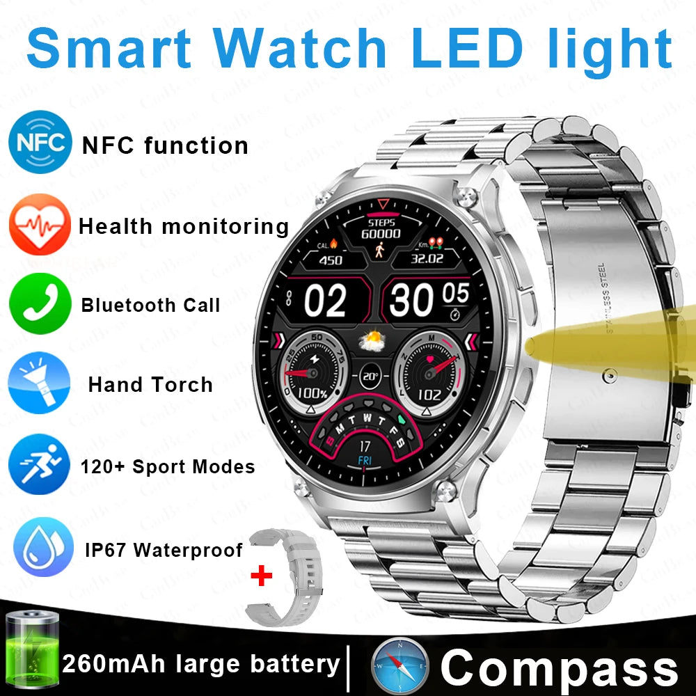 For Xiaomi New Smart Watch Men With LED Lights Outdoor GPS Motion Track Compass Waterproof Sports Watch Bluetooth Call 2024 New