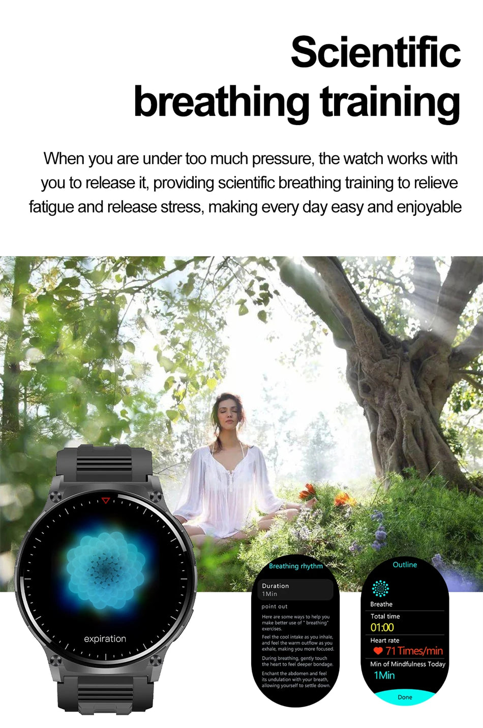 For Xiaomi New Smart Watch Men With LED Lights Outdoor GPS Motion Track Compass Waterproof Sports Watch Bluetooth Call 2024 New