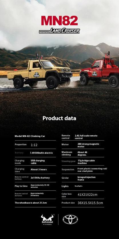 Panda Edition MN82 RC Cars 1/12 Full Scale 2.4G4WD 280 Motor Remote Control Off-Road Pickup Truck Model Car for Boys Adult Gifts