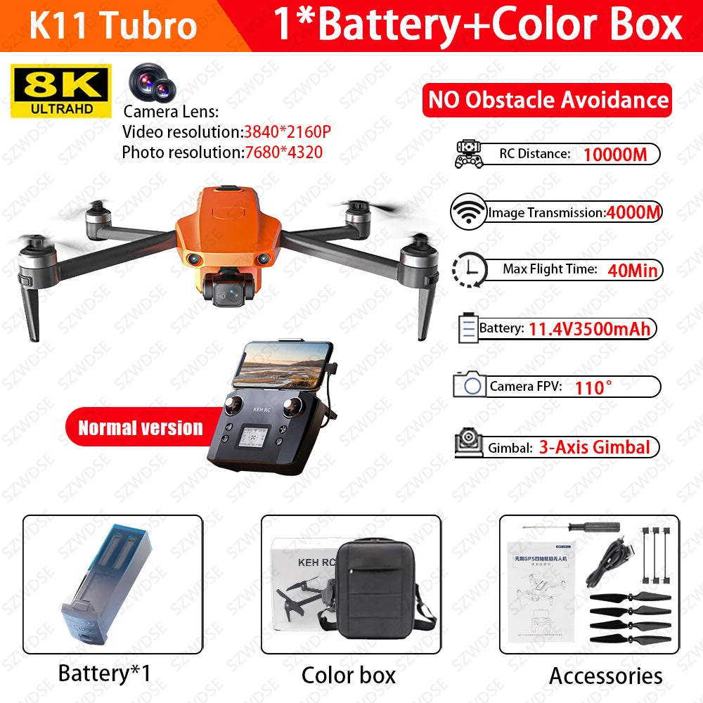 K11 Tubro Professional Drone With 8K Camera 3-Axis Gimbal Obstacle Avoidance Touch Screen FPV Drone Brushless GPS RC Quadcopter