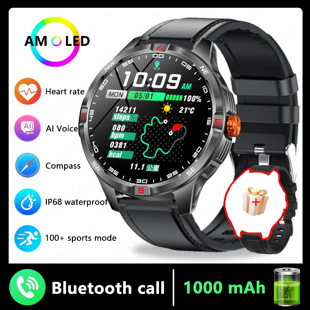 GPS Outdoor 1000mAh Battery Smartwatches Men 100+ Sports Mode Compass Heart Rate 3ATM Waterproof Bluetooth Call Smart Watch