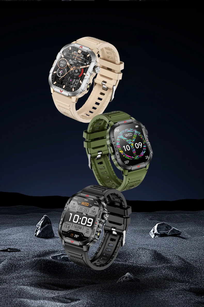 LIGE Smart Watch LED Flashlight Men Waterproof Watches 2.01-inch HD Screen Health Bracelet Military Outdoor Sport Smartwatch Man