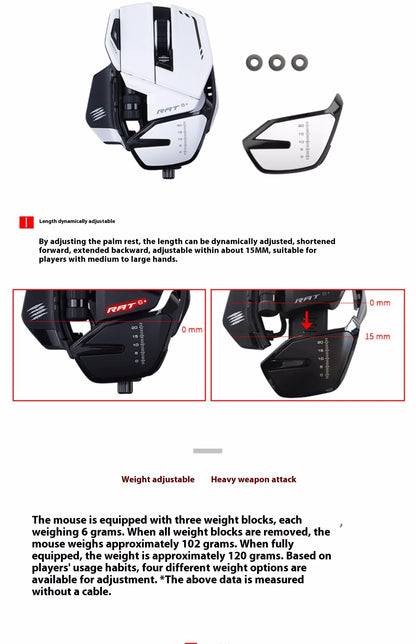 MeiJiaLion RAT6+ Wired Mechanical Gaming Mouse With Weight RGB Computer Esports Mouse Controller Black And White For Gamers