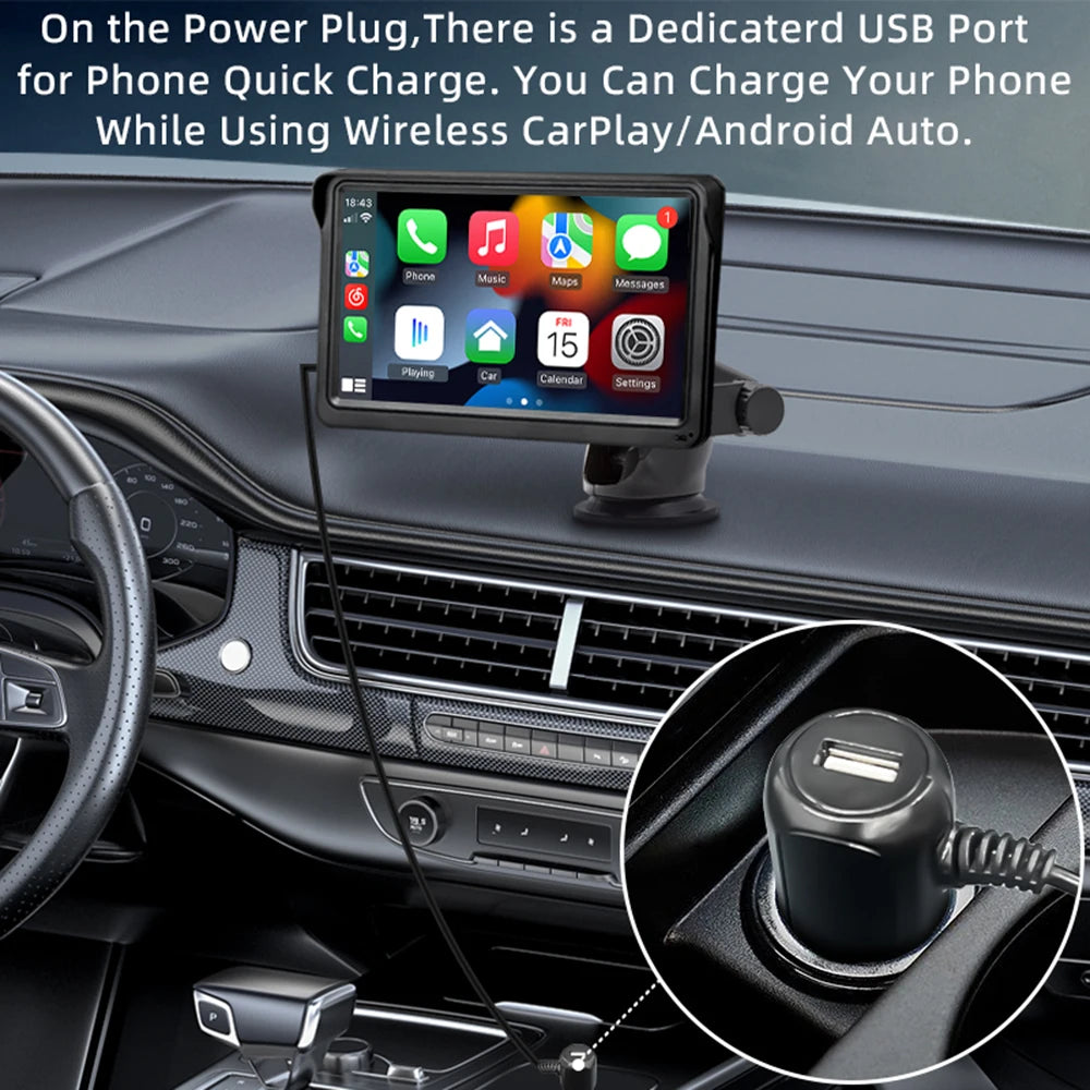 HIPPBQCC CarPlay Android Auto Car Radio Multimedia Video Player 7inch Portable Touch Screen With USB AUX For Rear View Camera