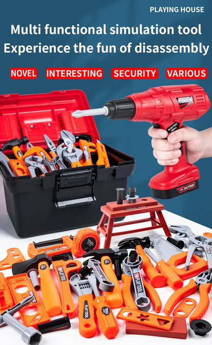 Children's Tool Set with Electric Toy Drill Kids Power Toy Pretend Play Tools Kit for Boys Girls Education Montessori Learning