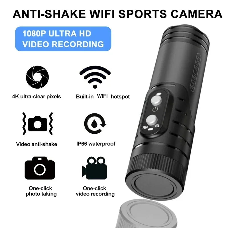 4K Mini Sport DV Action Sport Camera Flashlight Helmet Full HD 1080P Video Ideal Bodycam for Bike, Cycle, Motorcycle Camcorder