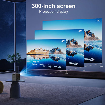 Outdoor Movie Projector for Home Theater WiFi & Bluetooth Native 1080P 8K Support up to 300'' Compatible with USB iOS Android