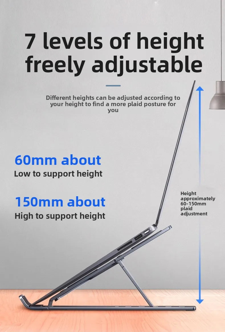Computer stand, notebook folding, heat dissipation, aluminum alloy bracket, portable storage, lifting laptop stand