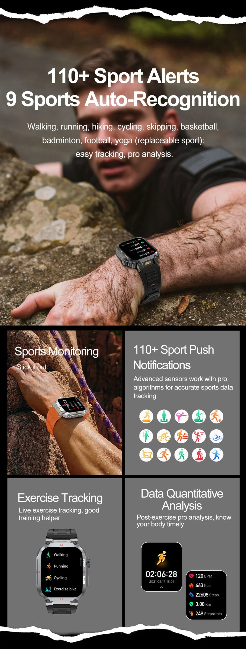 Men's Outdoor Sports Bluetooth Call Smart Watch 1.91 Inch Full Screen Touch Flashlight 110+ Sport Mode Smartwatch 2025 New