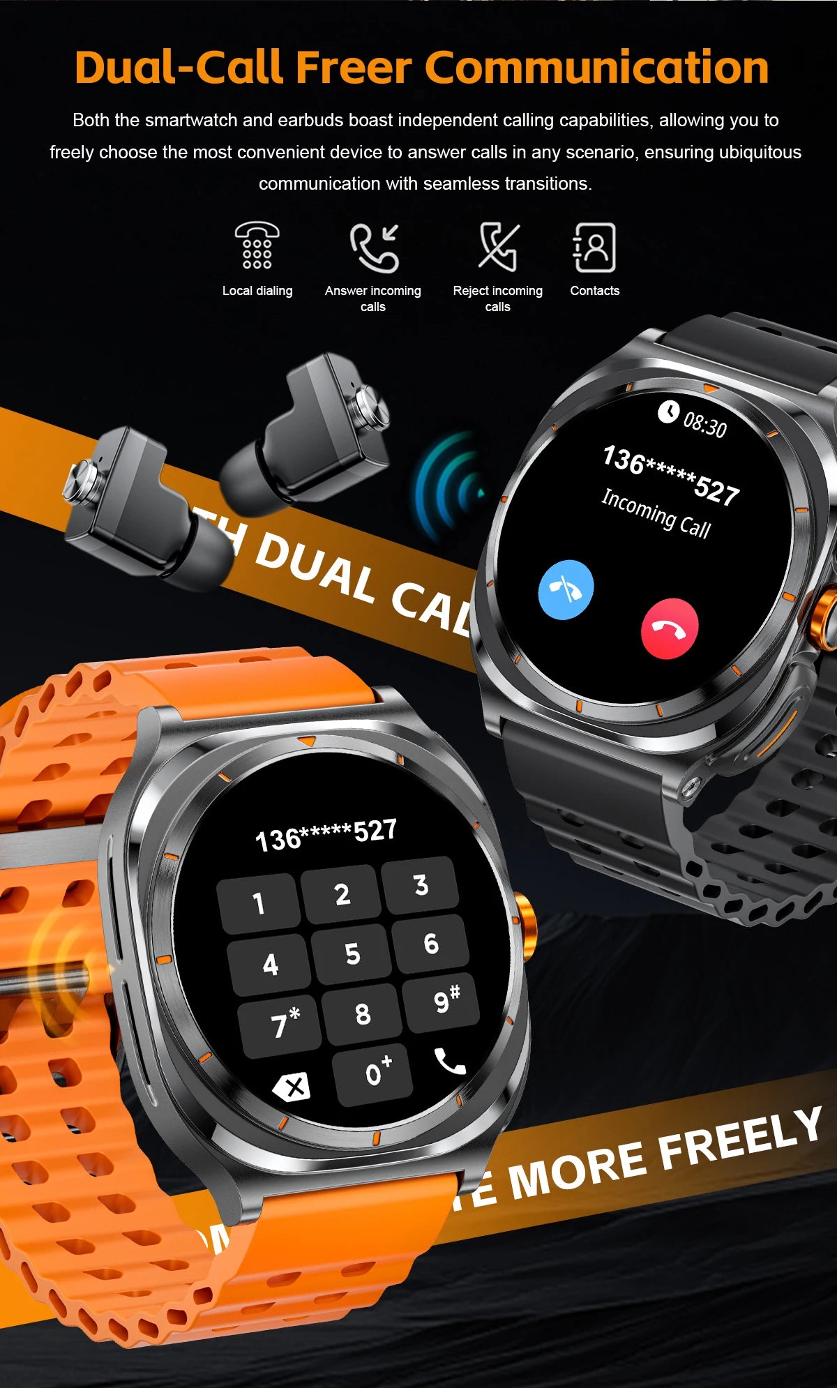 2025 New Smart Watch With 2 in 1 TWS Wireless Headset Bluetooth Call 1.53" AMOLED Screen 400mAh IP67 Waterproof Sport Smartwatch