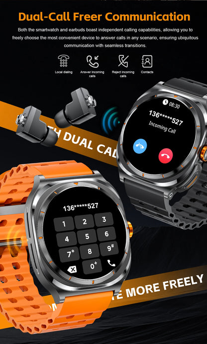 2025 New Smart Watch With 2 in 1 TWS Wireless Headset Bluetooth Call 1.53" AMOLED Screen 400mAh IP67 Waterproof Sport Smartwatch