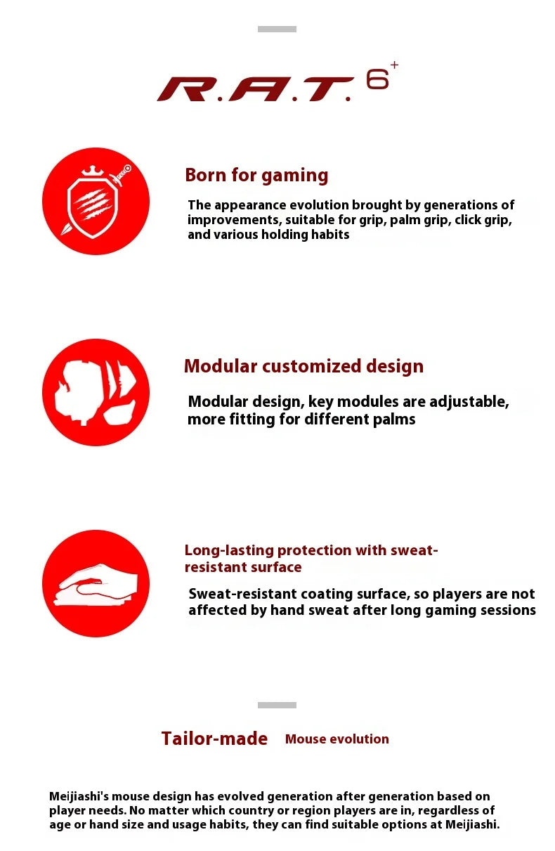 MeiJiaLion RAT6+ Wired Mechanical Gaming Mouse With Weight RGB Computer Esports Mouse Controller Black And White For Gamers