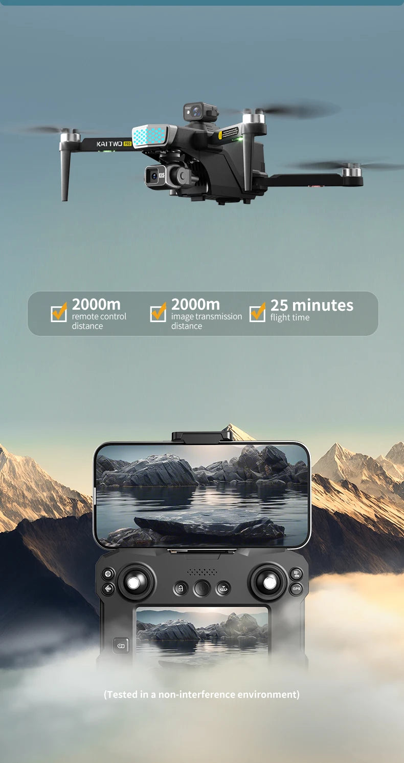 KAI TWO RC Professional Drone 8K HD Dual lens Camera 360°Obstacle avoidance Brushless With screen Three-axis aircraft Drone Toys