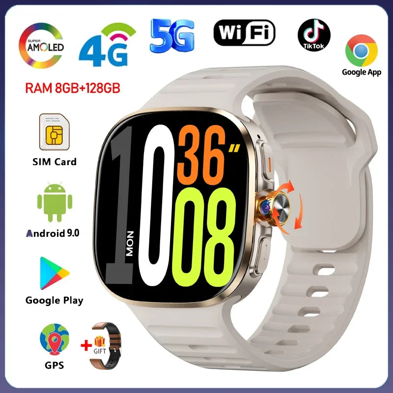 5G/4G Full Network Smart Watch 2.40 inch Big Screen HD Video Call 8GB+128GB RAM 2100mAh Google Play WIFI GPS Sim Card Smartwatch