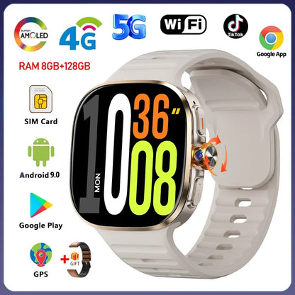 5G/4G Full Network Smart Watch 2.40 inch Big Screen HD Video Call 8GB+128GB RAM 2100mAh Google Play WIFI GPS Sim Card Smartwatch